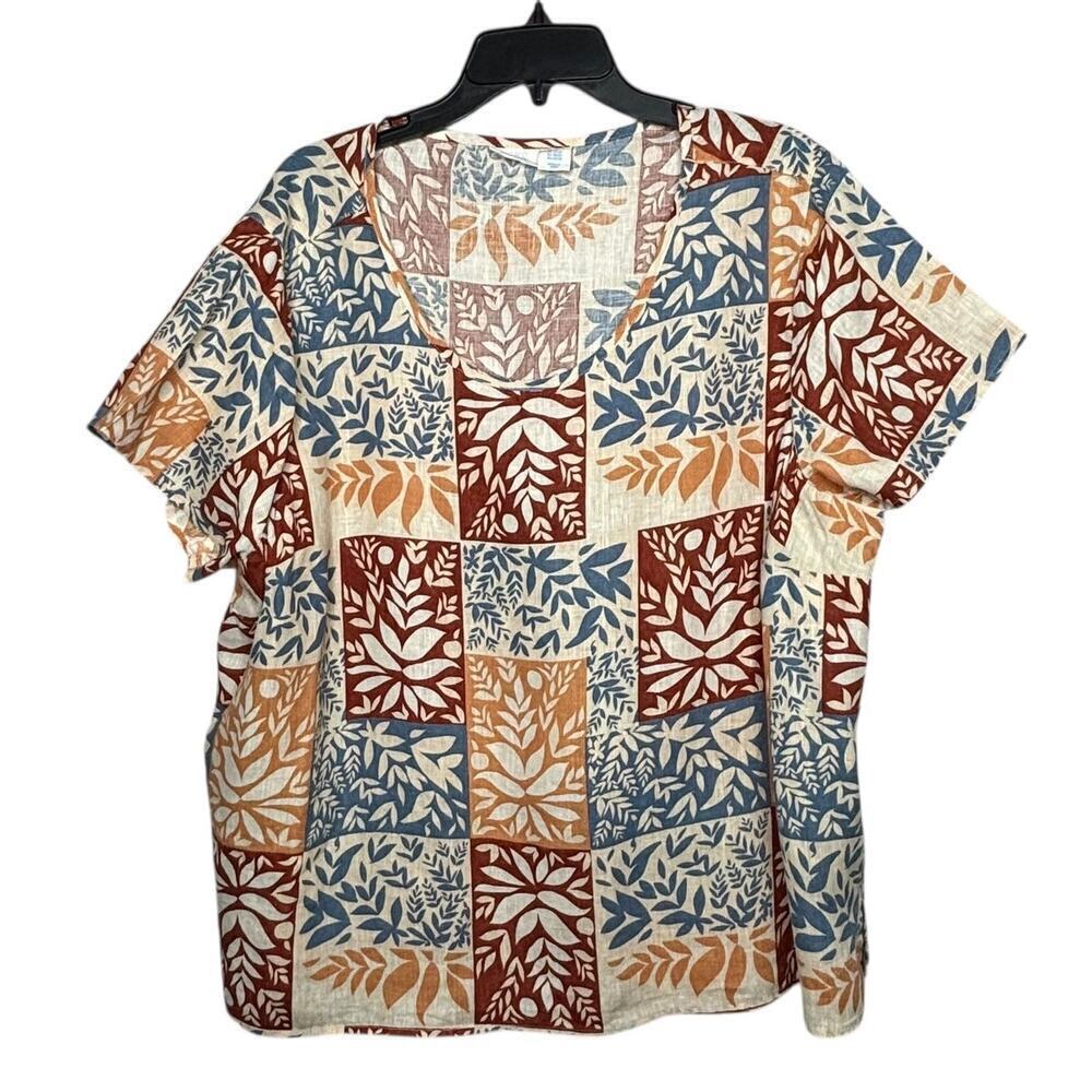 Sigrid Olsen 100% Linen Tropical Resort Wear Cruise Vibes Pullover Shirt Size 2X